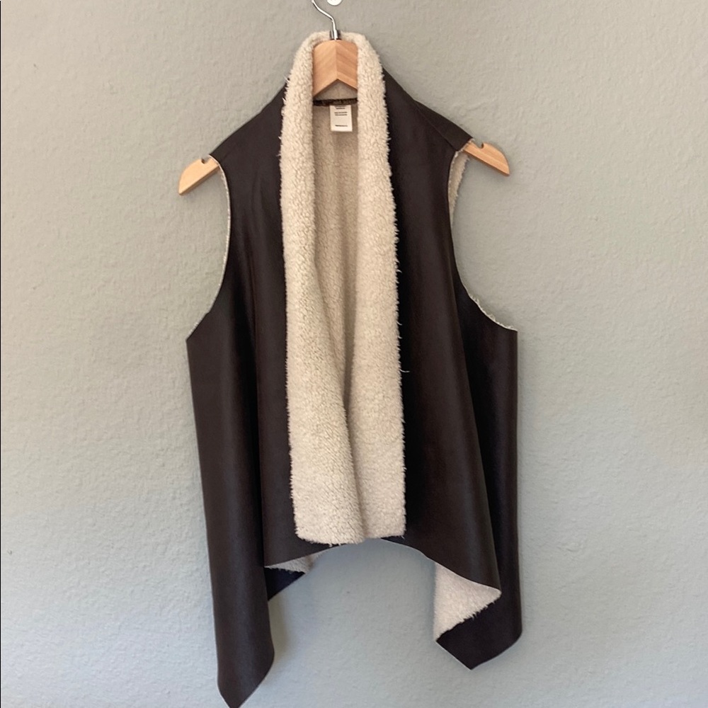 Cream and Black Waterfall Vest with Asymmetrical Design